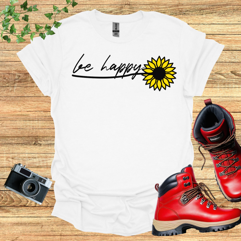 Be happy Sun Flower Multiple Leaves T-Shirt