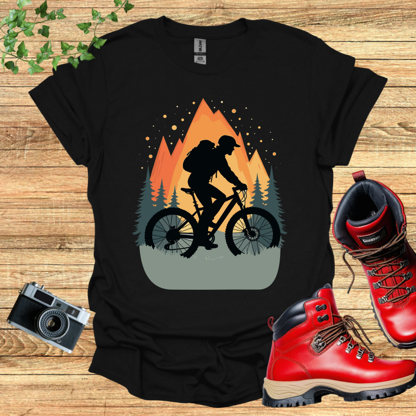 Black Biker Trees Sunset T-Shirt
