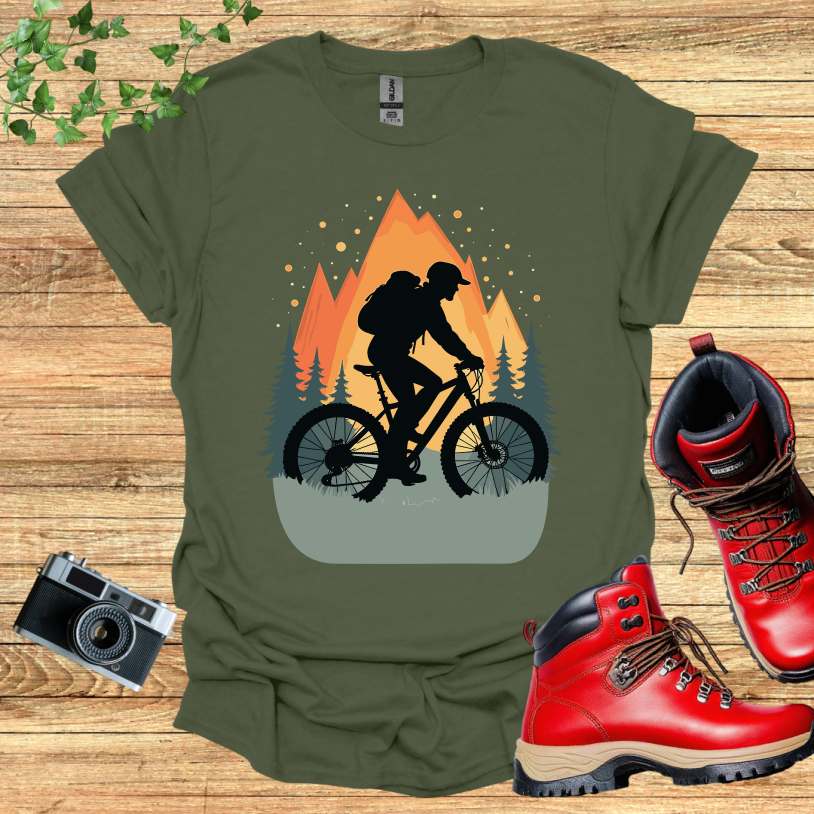 Black Biker Trees Sunset T-Shirt