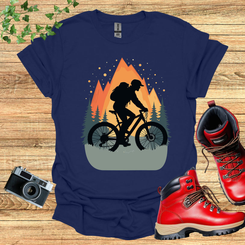 Black Biker Trees Sunset T-Shirt