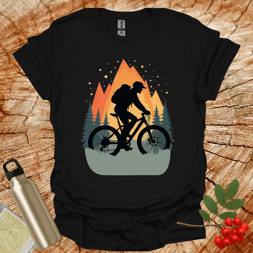 Black Biker Trees Sunset T-Shirt
