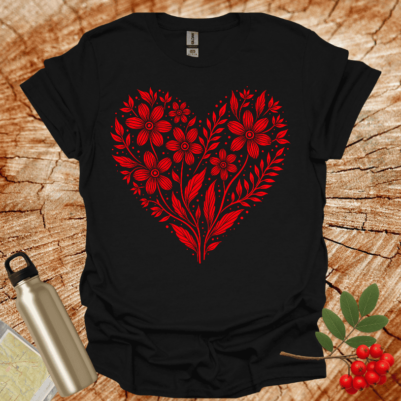 Floral Heart Shape Red T-Shirt