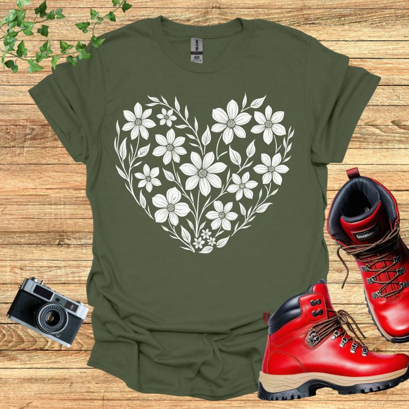 Floral Design Heart T-Shirt