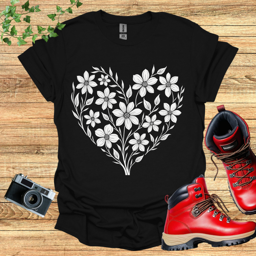 Floral Design Heart Shaped Multiple Flowers T-Shirt
