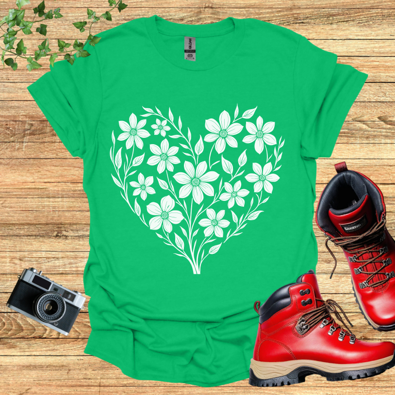 Floral Design Heart Shaped Multiple Flowers T-Shirt