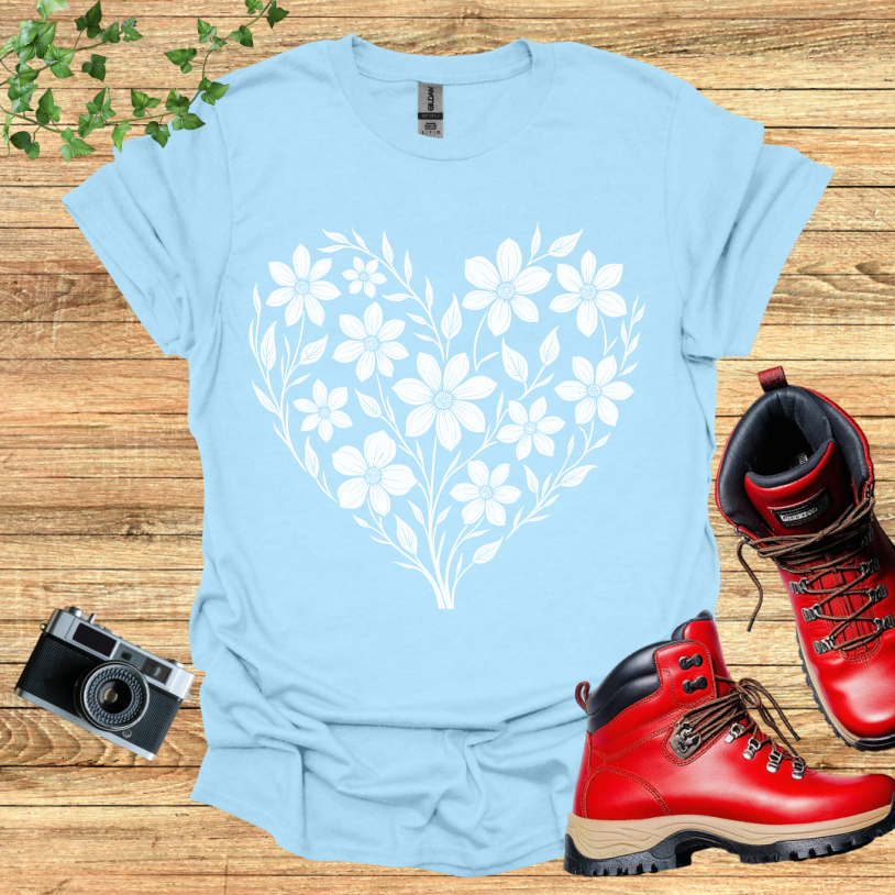 Floral Design Heart Shaped Multiple Flowers T-Shirt
