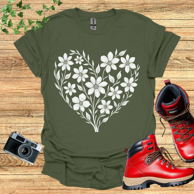 Floral Design Heart Shaped Multiple Flowers T-Shirt