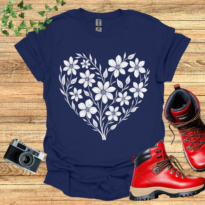 Floral Design Heart Shaped Multiple Flowers T-Shirt