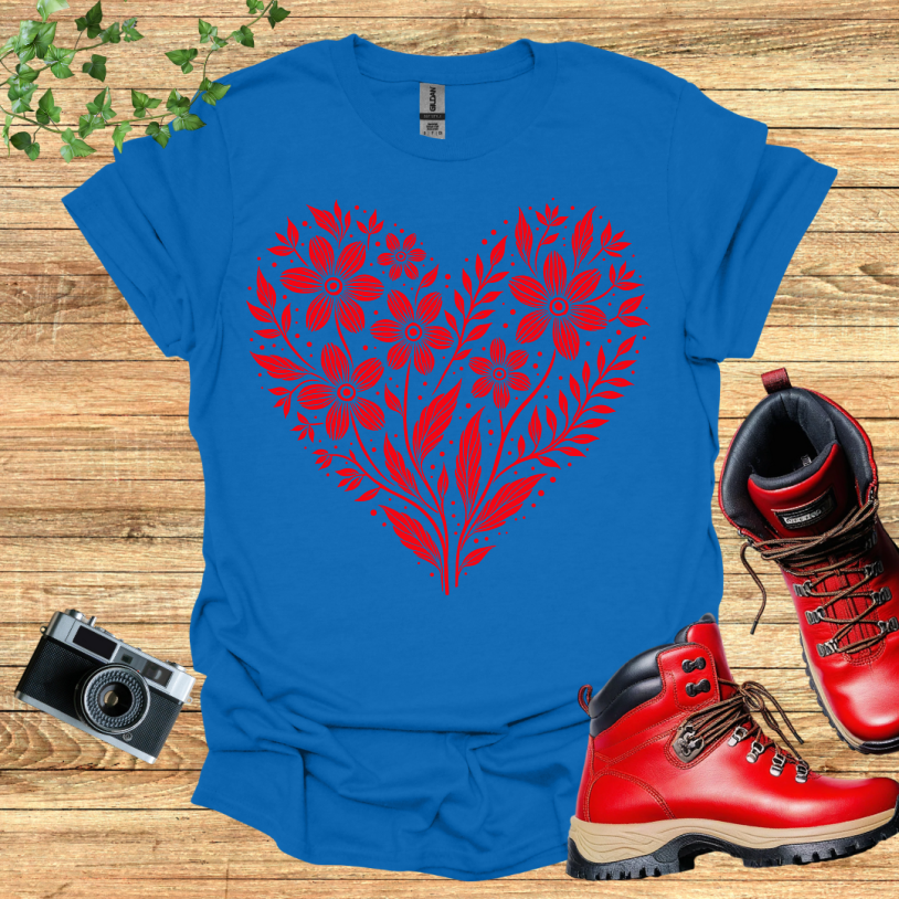 Floral Heart Shape Red T-Shirt
