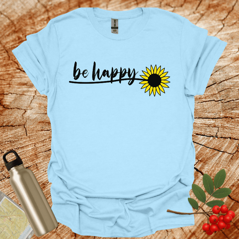 Be Happy Sun Flower Single Leaves T-Shirt