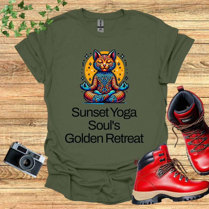 Sun Set Yoga Cat Golden Retreat T-Shirt