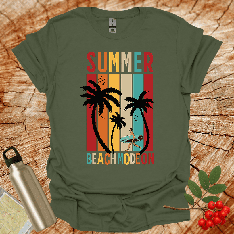 Summer Beach Mode On Male Surfer T-Shirt