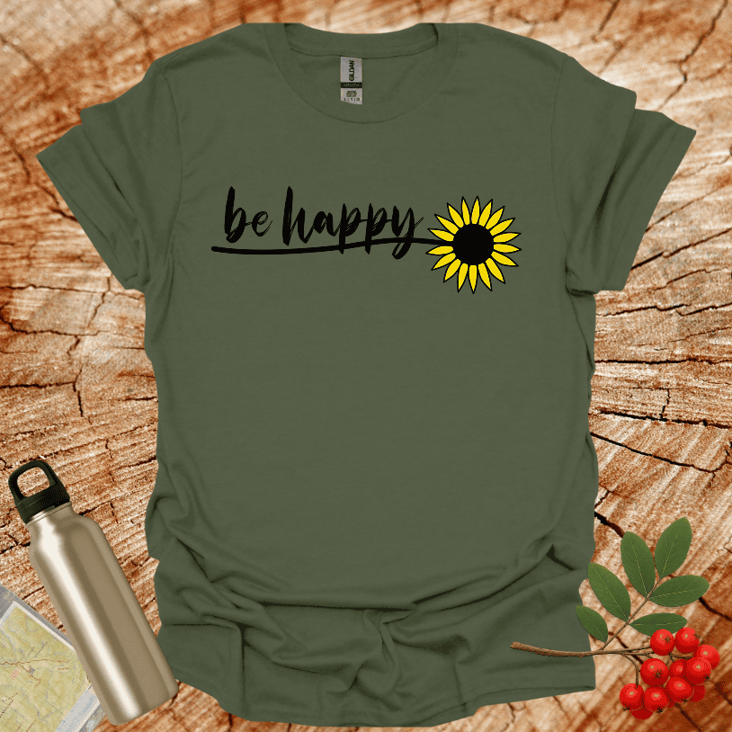 Be Happy Sun Flower Single Leaves T-Shirt