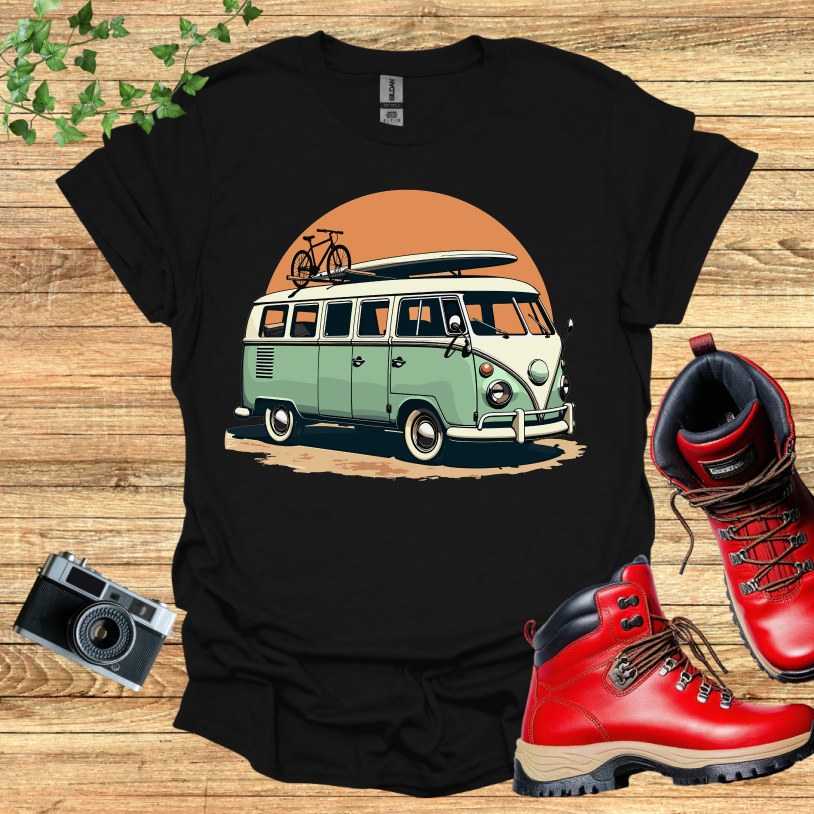 Old Van Surfboard Sandy Road T-Shirt