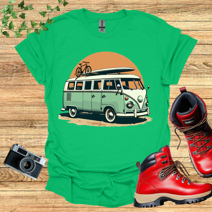 Old Van Surfboard Sandy Road T-Shirt