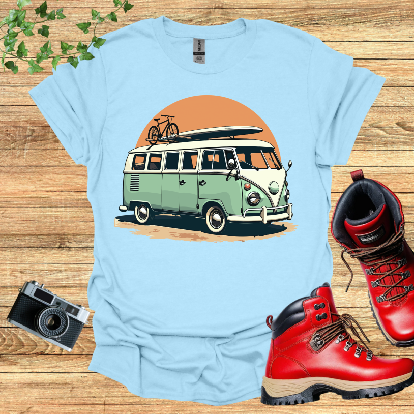 Old Van Surfboard Sandy Road T-Shirt