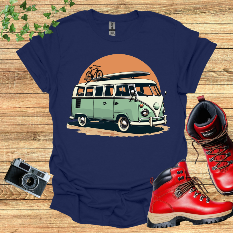 Old Van Surfboard Sandy Road T-Shirt