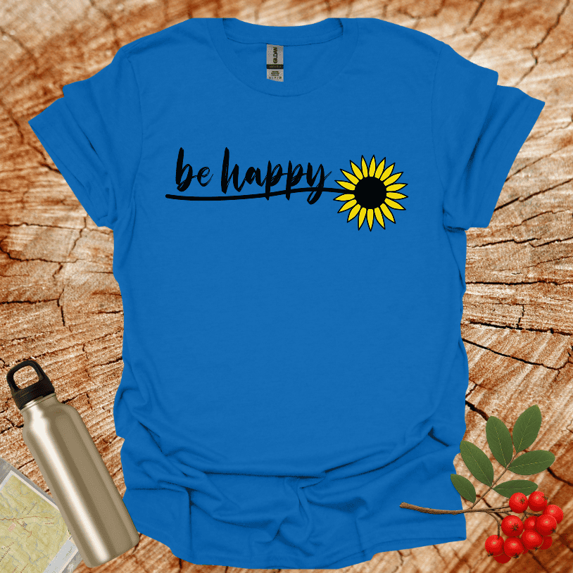 Be Happy Sun Flower Single Leaves T-Shirt