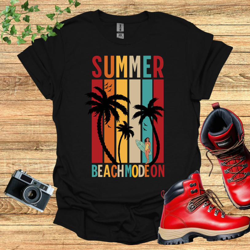 Summer Beach Mode On Female Surfer T-Shirt