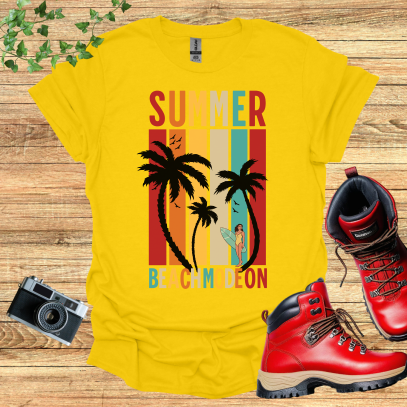 Summer Beach Mode On Female Surfer T-Shirt