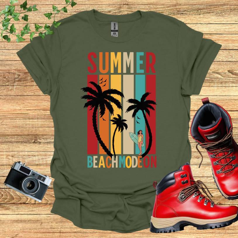Summer Beach Mode On Female Surfer T-Shirt