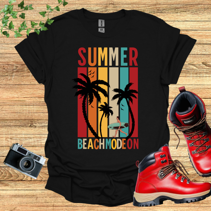Summer Beach Mode On Male Surfer T-Shirt