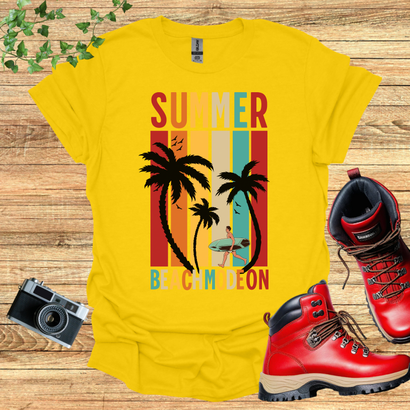Summer Beach Mode On Male Surfer T-Shirt