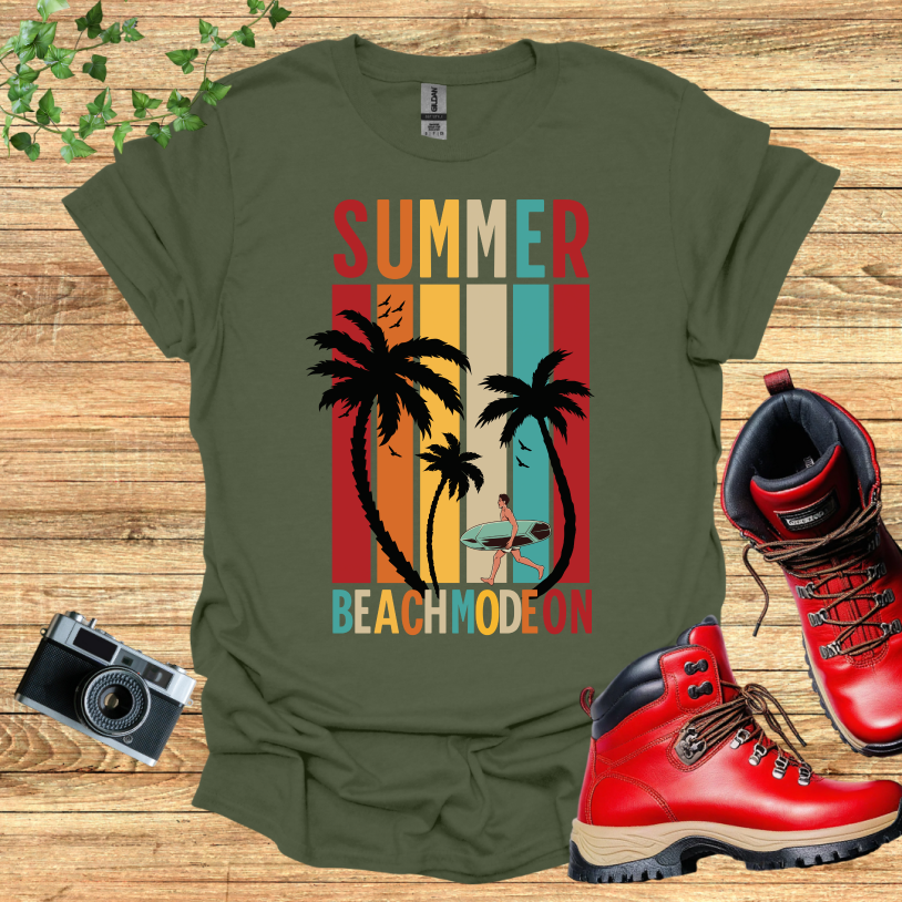 Summer Beach Mode On Male Surfer T-Shirt