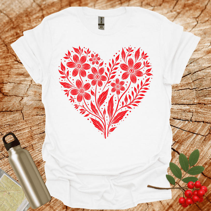 Floral Heart Shape Red T-Shirt