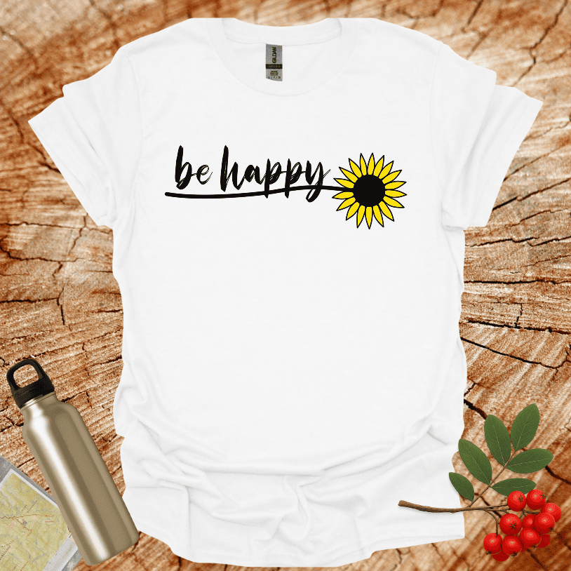 Be Happy Sun Flower Single Leaves T-Shirt