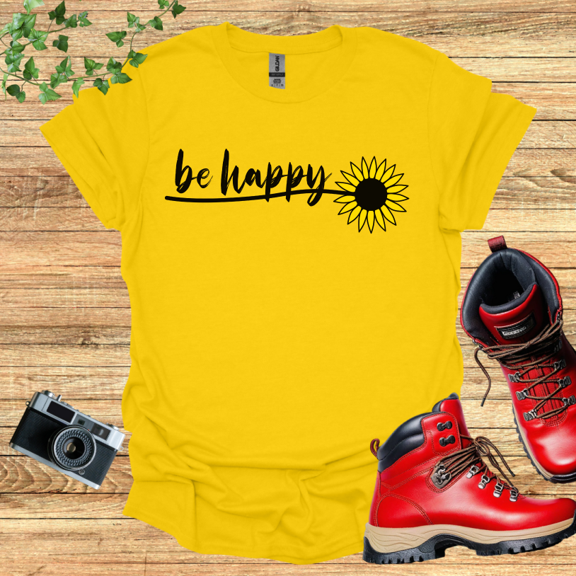 Be Happy Sun Flower Single Leaves T-Shirt