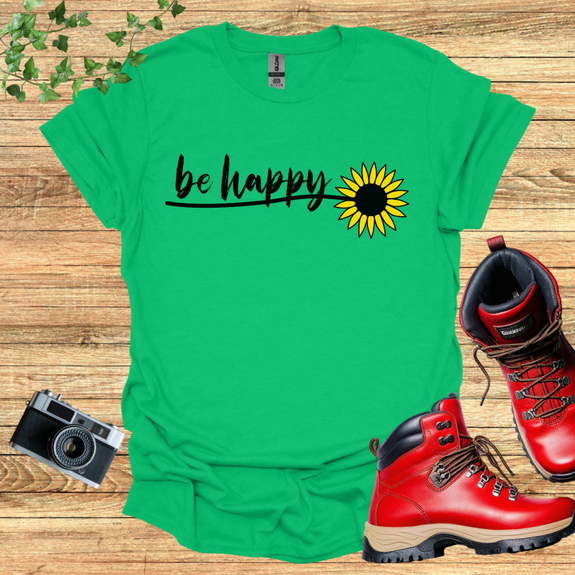 Be Happy Sun Flower Single Leaves T-Shirt