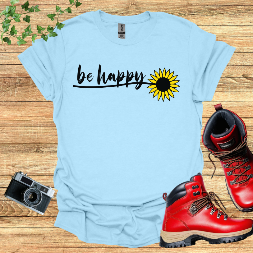 Be Happy Sun Flower Single Leaves T-Shirt