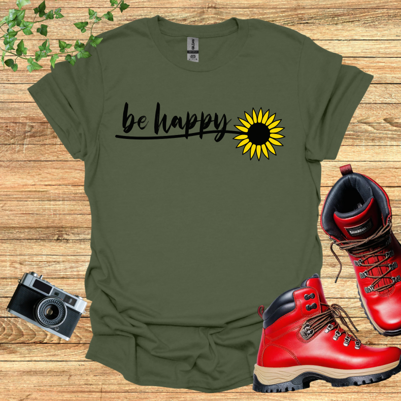 Be Happy Sun Flower Single Leaves T-Shirt