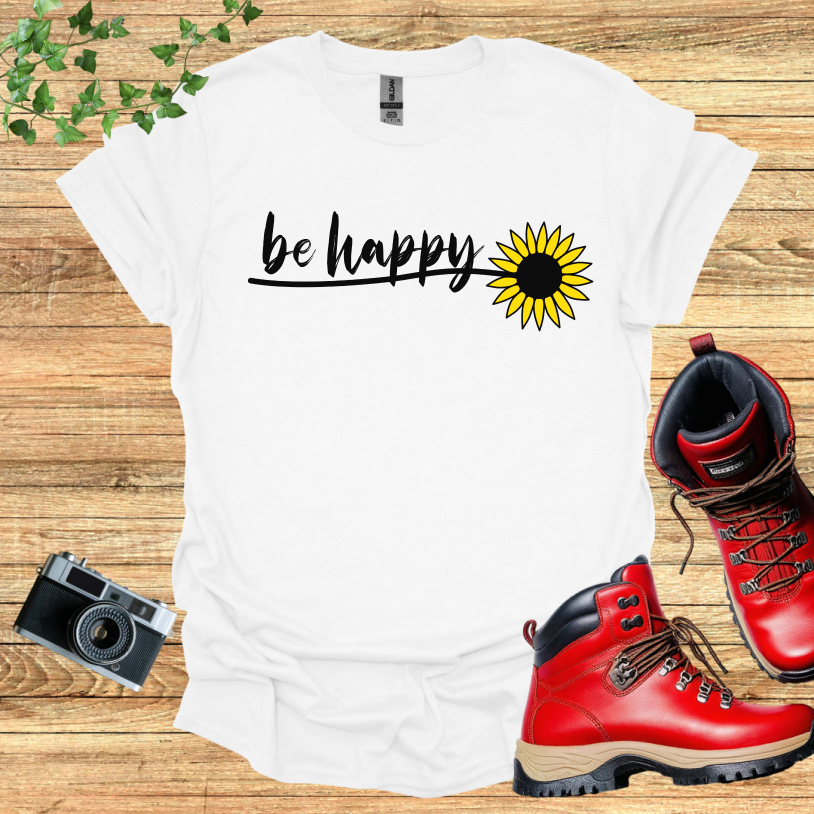 Be Happy Sun Flower Single Leaves T-Shirt