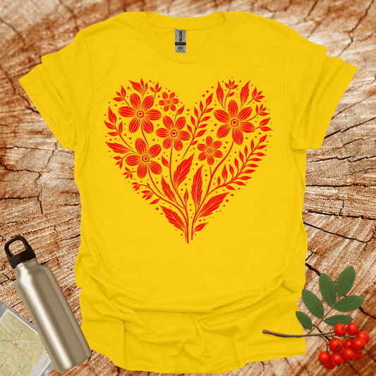 Floral Heart Shape Red T-Shirt