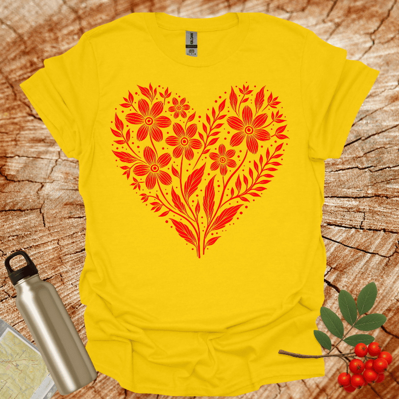 Floral Heart Shape Red T-Shirt