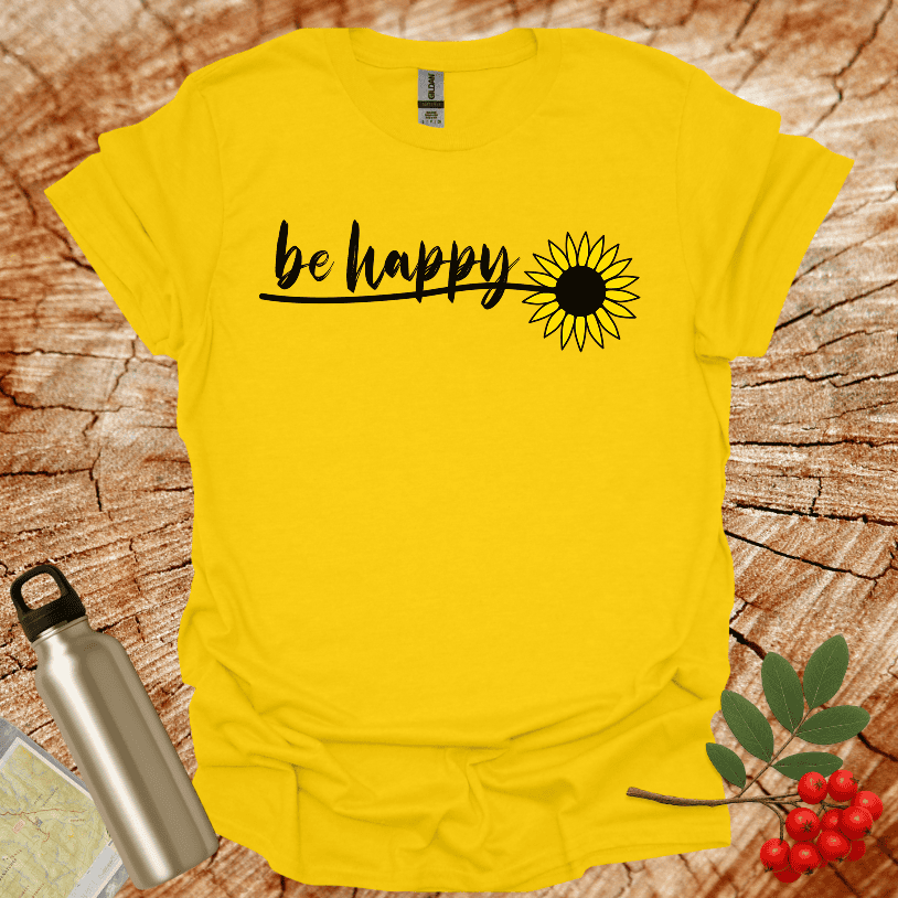 Be Happy Sun Flower Single Leaves T-Shirt