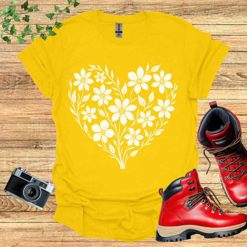 Floral Design Heart Shaped Multiple Flowers T-Shirt