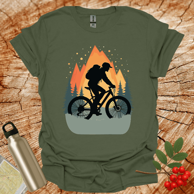 Black Biker Trees Sunset T-Shirt