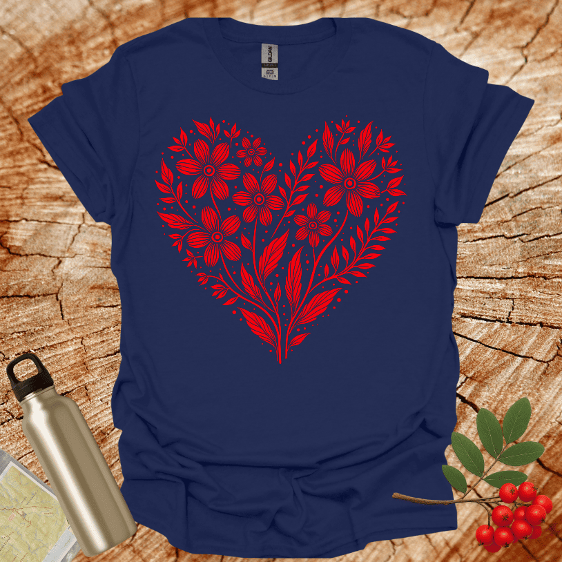 Floral Heart Shape Red T-Shirt