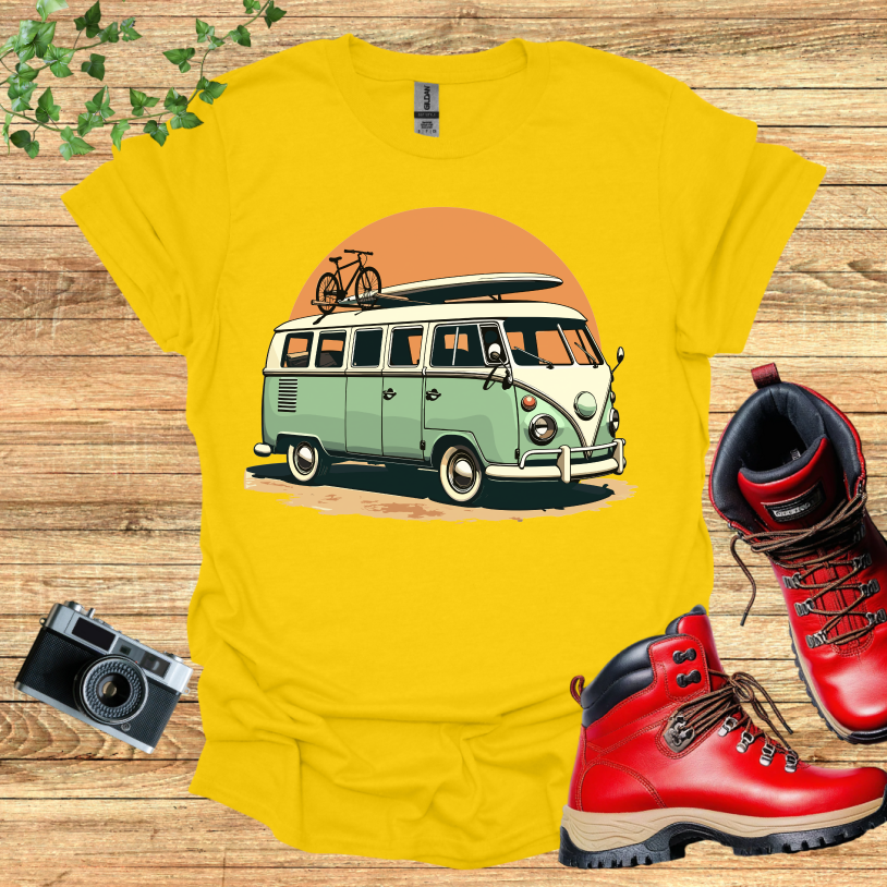 Old Van Surfboard Sandy Road T-Shirt