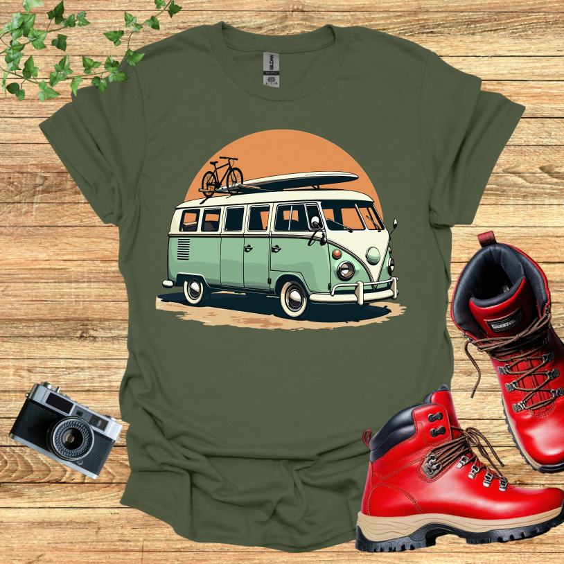 Old Van Surfboard Sandy Road T-Shirt