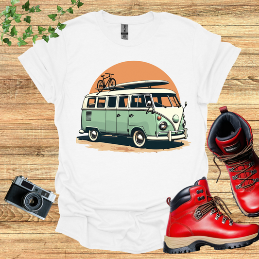 Old Van Surfboard Sandy Road T-Shirt