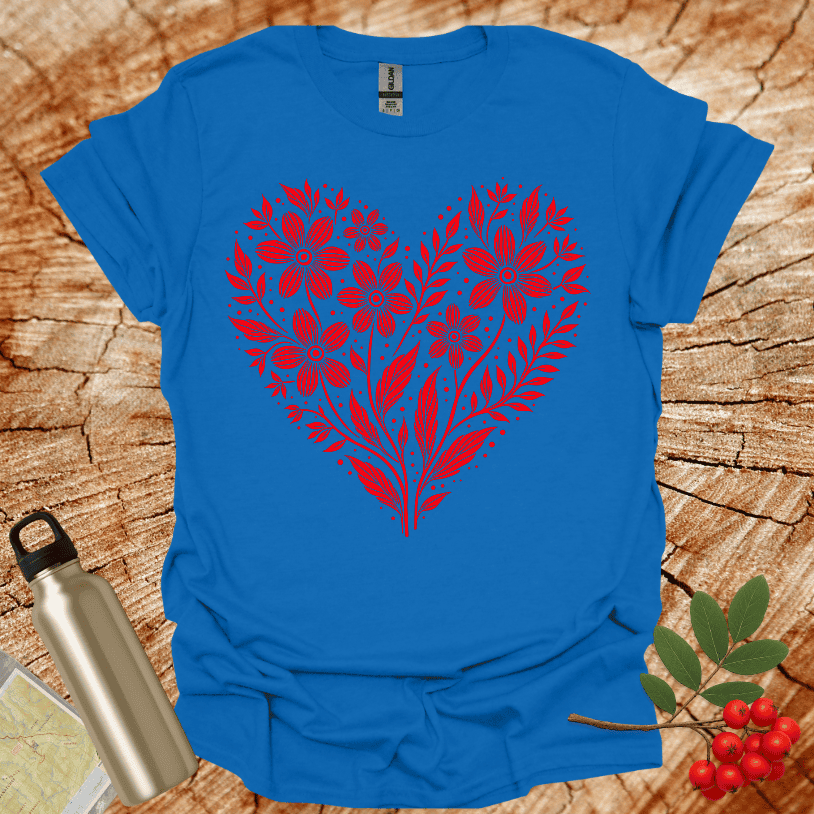 Floral Heart Shape Red T-Shirt
