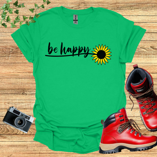 Be Happy Sun Flower Single Leaves T-Shirt