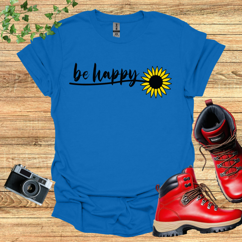 Be Happy Sun Flower Single Leaves T-Shirt